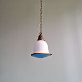 Suspension Bauhaus en opaline blanche et verre satiné bleu, années 1920