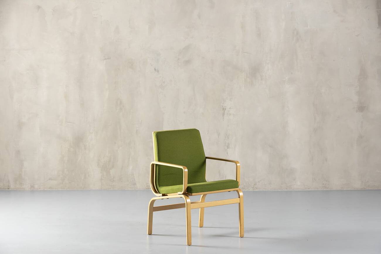 Bentwood chair in green upholstery Bill Stephens style, Denmark, 1970s