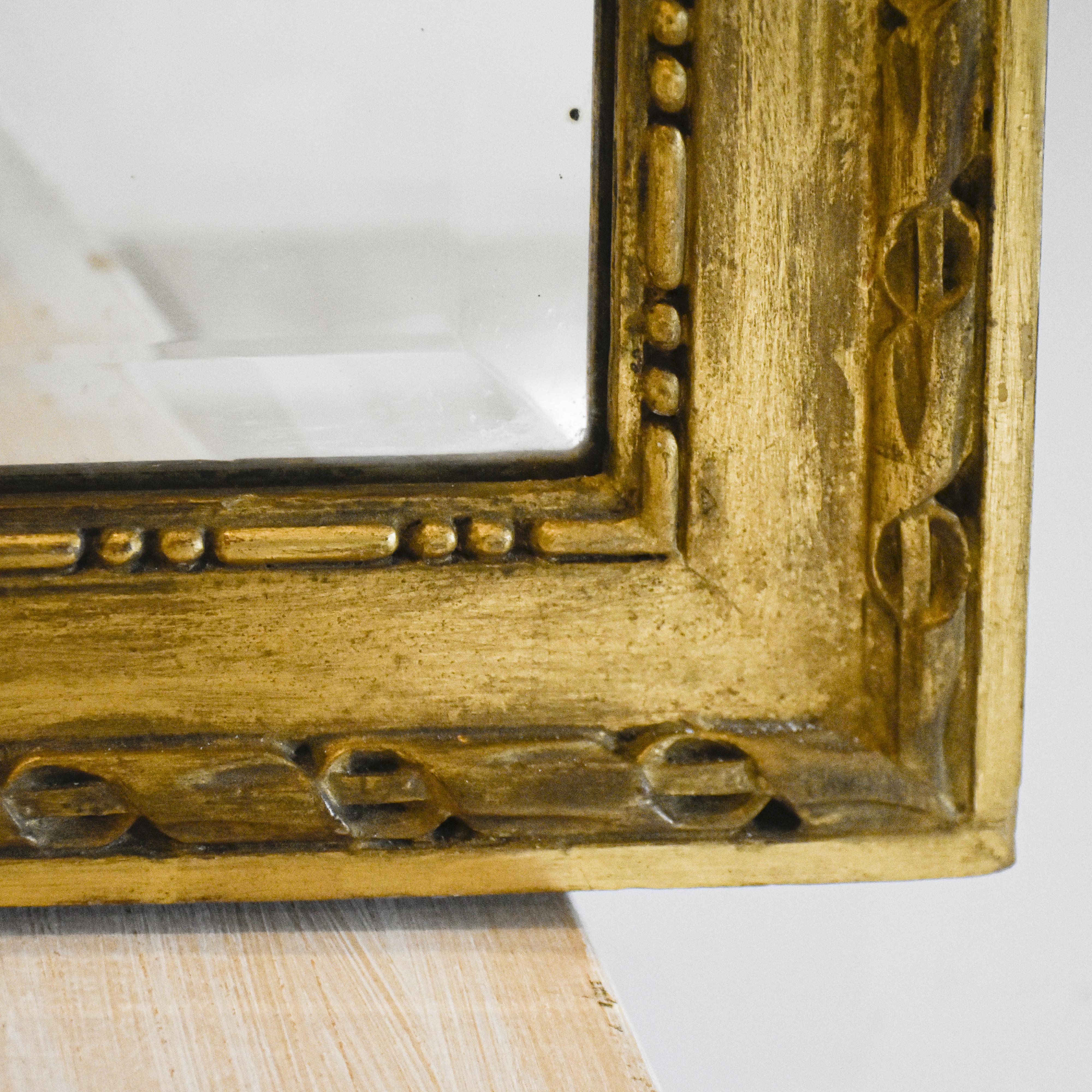 Mirror trumeau old golden wood carved pediment floral romantic painting h 135 cm