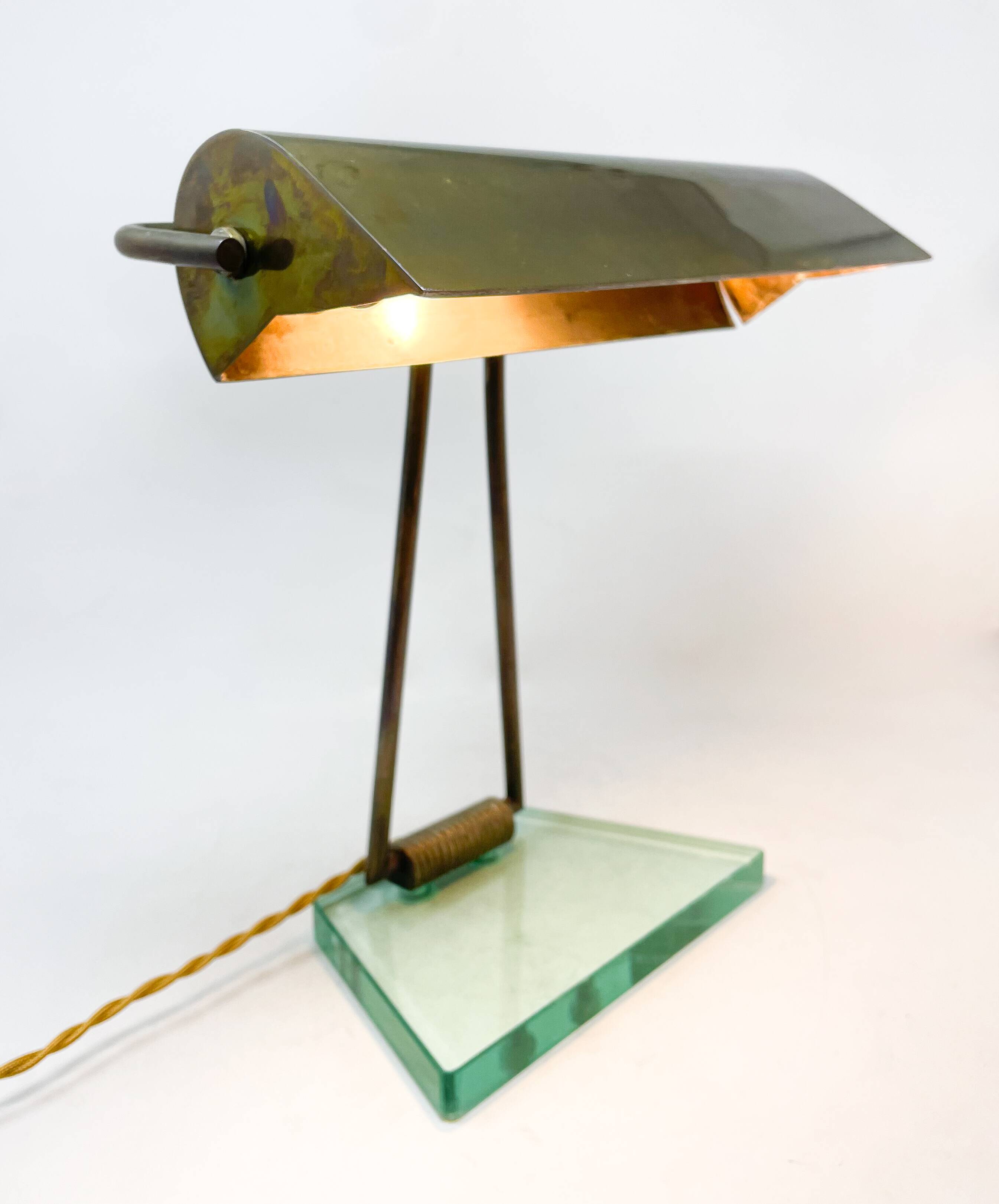 Mid-Century Modern Glass & Brass Table Lamp attributed to Pietro Chiesa, 1950s