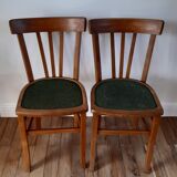 Pair of Luterma bistro chairs in beech wood and green seat 50s