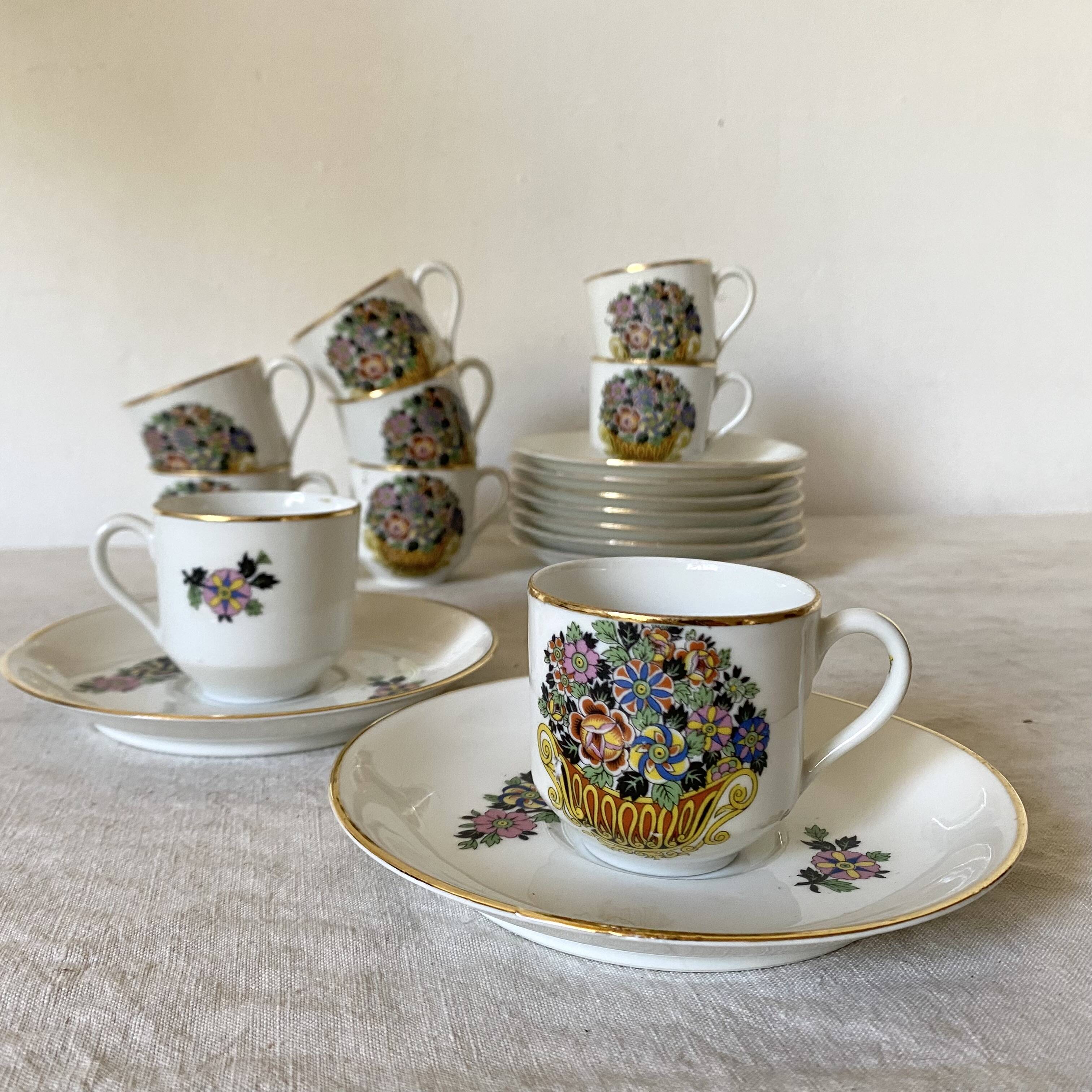 Floral coffee cups in Limoges porcelain