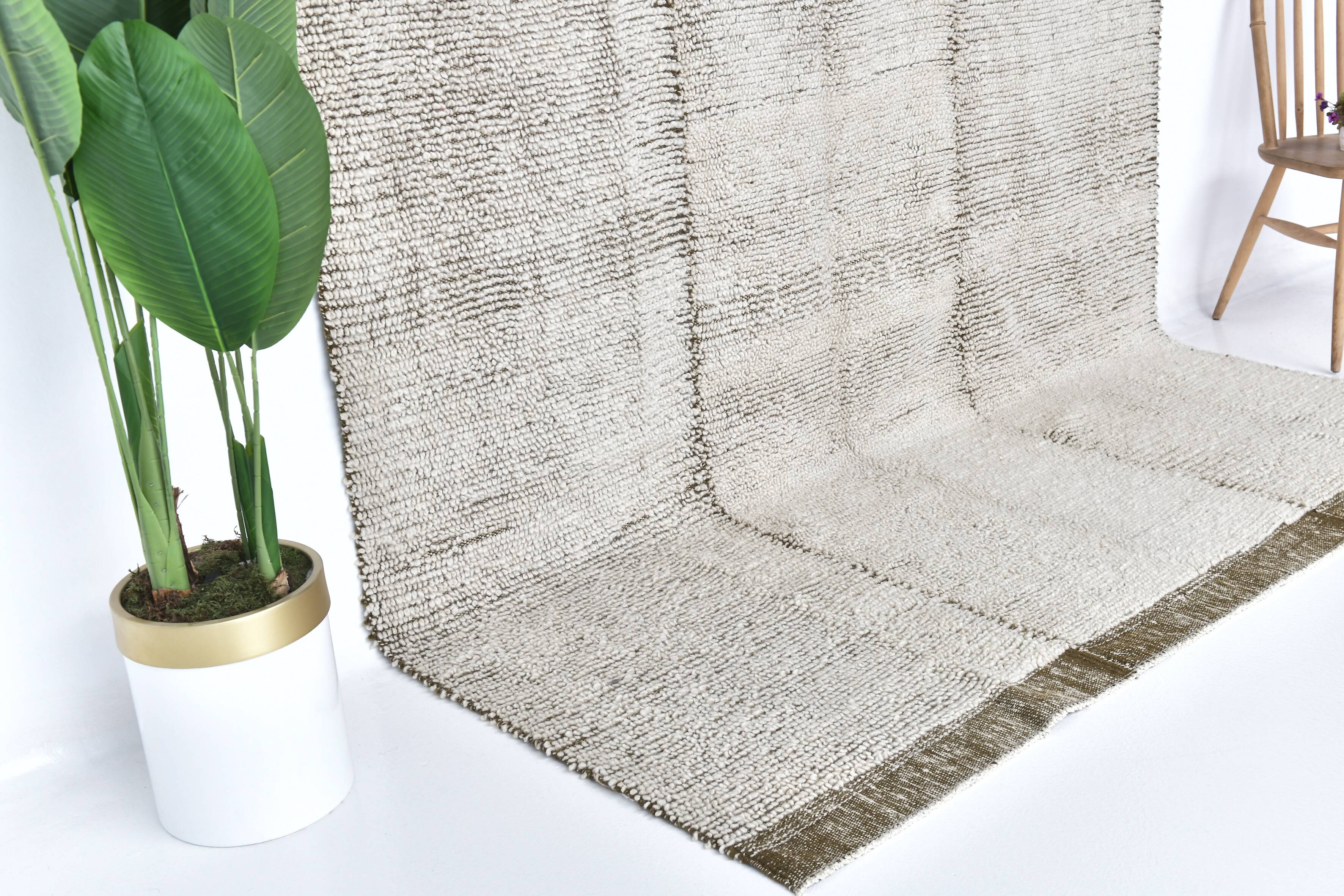 7x10 Dark Green White Handmade Wool Turkish Rug, 200x300Cm SK 242094