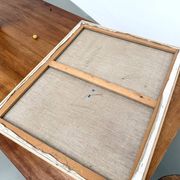 Composition aux cercles et bandes verticales, huile sur toile