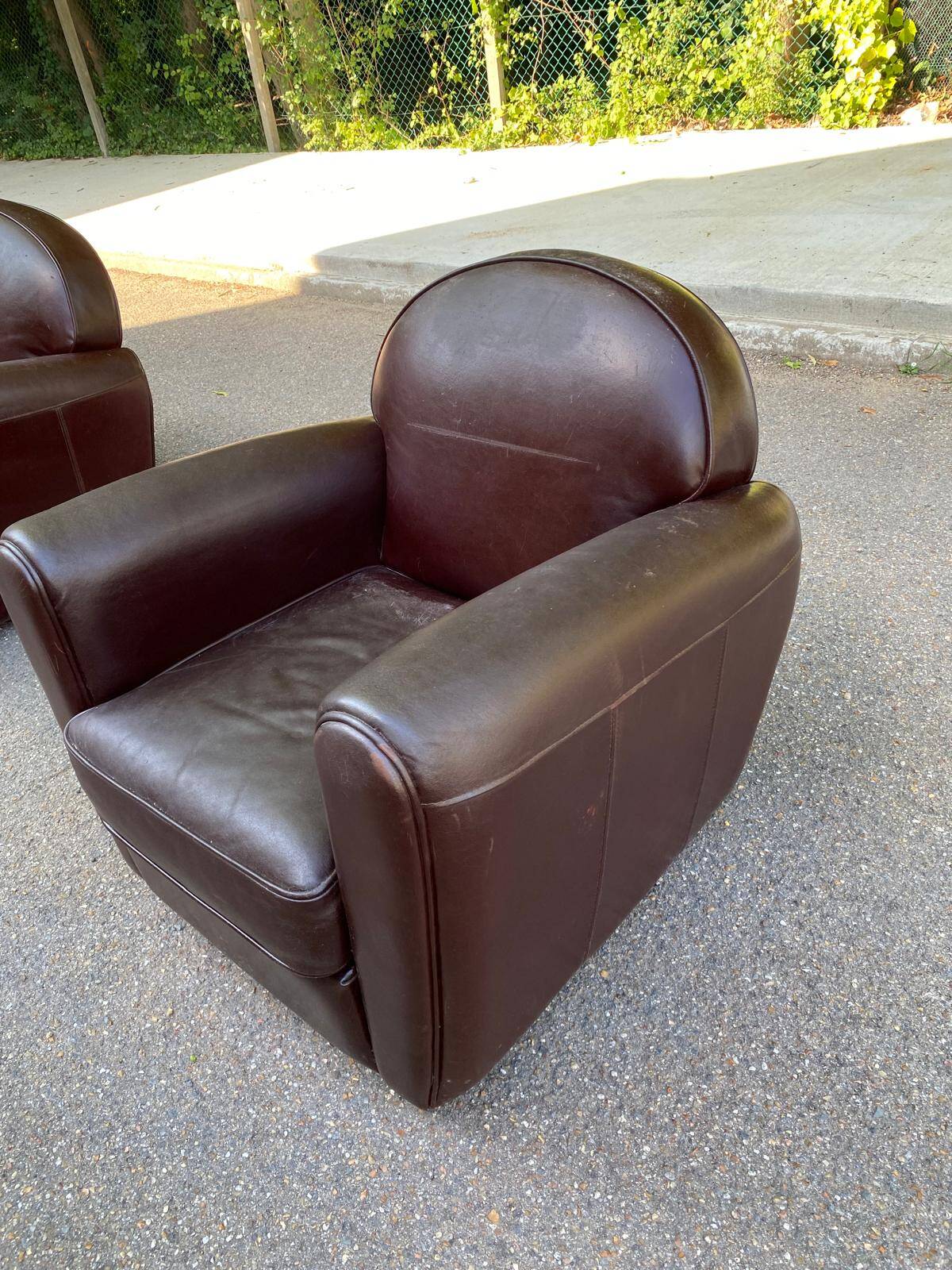 Burgundy brown leather living room sofa and club chair