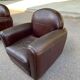 Burgundy brown leather living room sofa and club chair