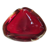 Ashtray/empty pocket in Murano/Italy blown Art glass. Color ruby red/amber