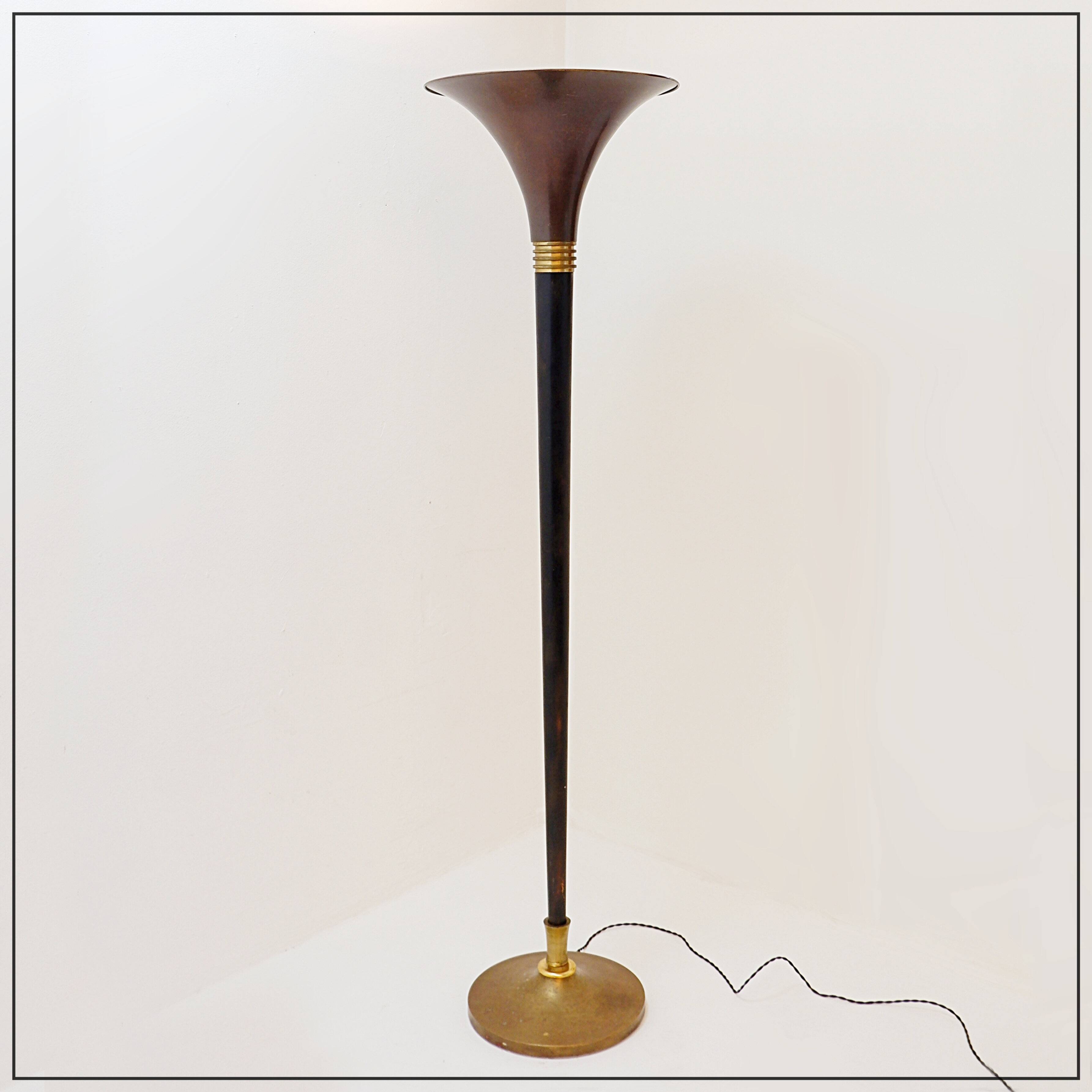 Art Deco metal and brass floor lamp
