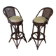 Set of 2 swivel bar stools / chairs - wood - cane - rattan - 80s