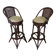 Set of 2 swivel bar stools / chairs - wood - cane - rattan - 80s