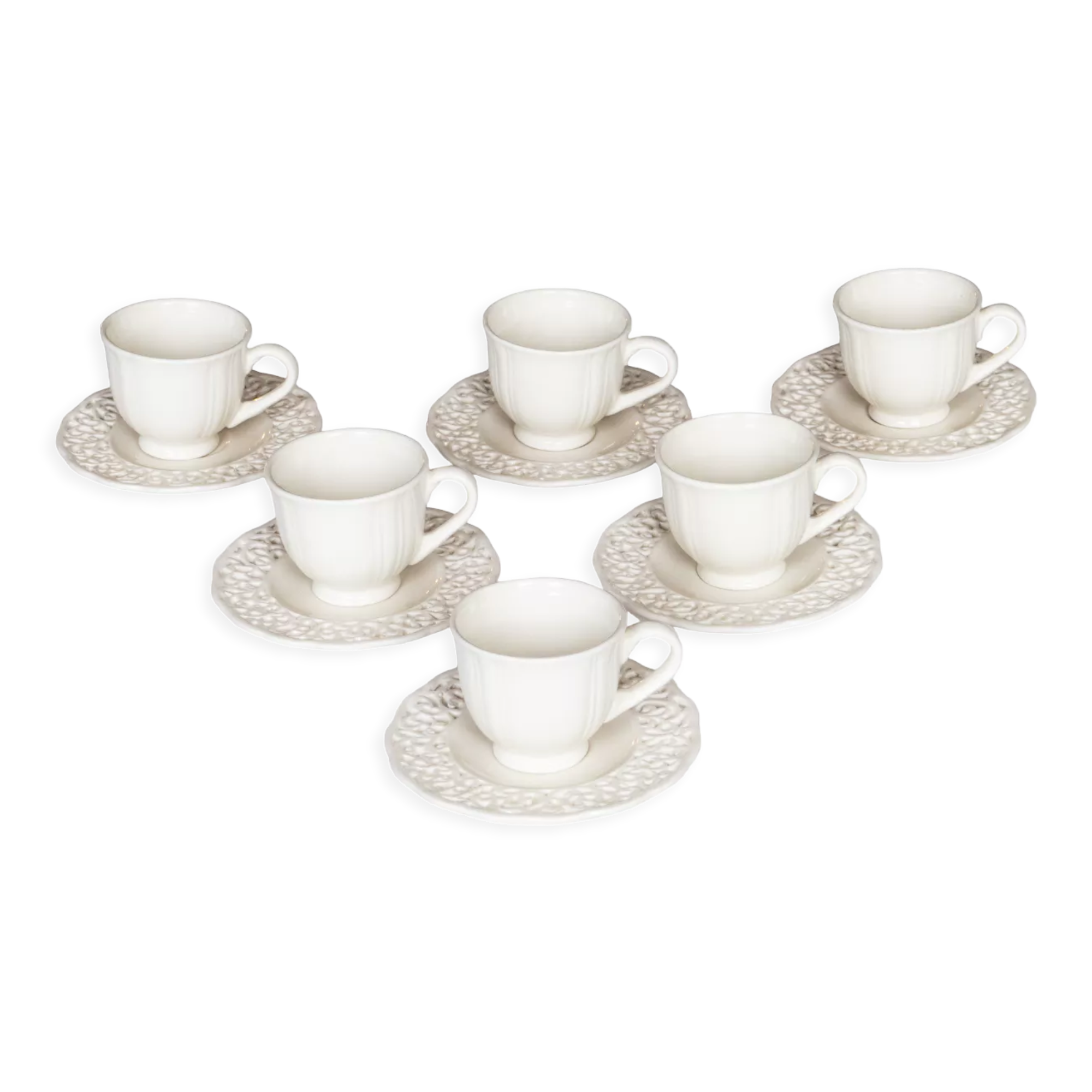 6 antique cups in openwork lace earthenware