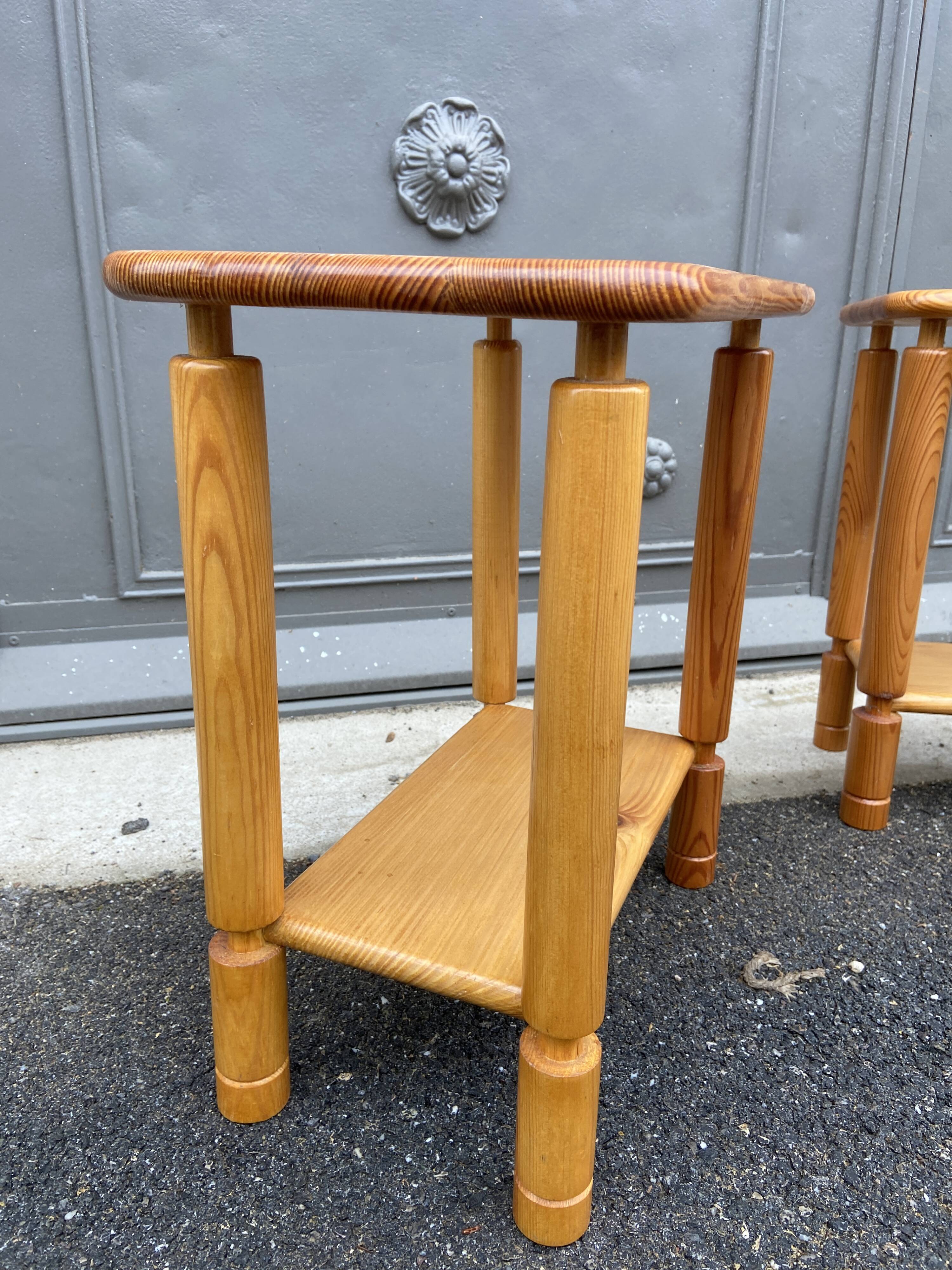 Scandinavian bedside pair Wood pine fir vintage design 1970/1980