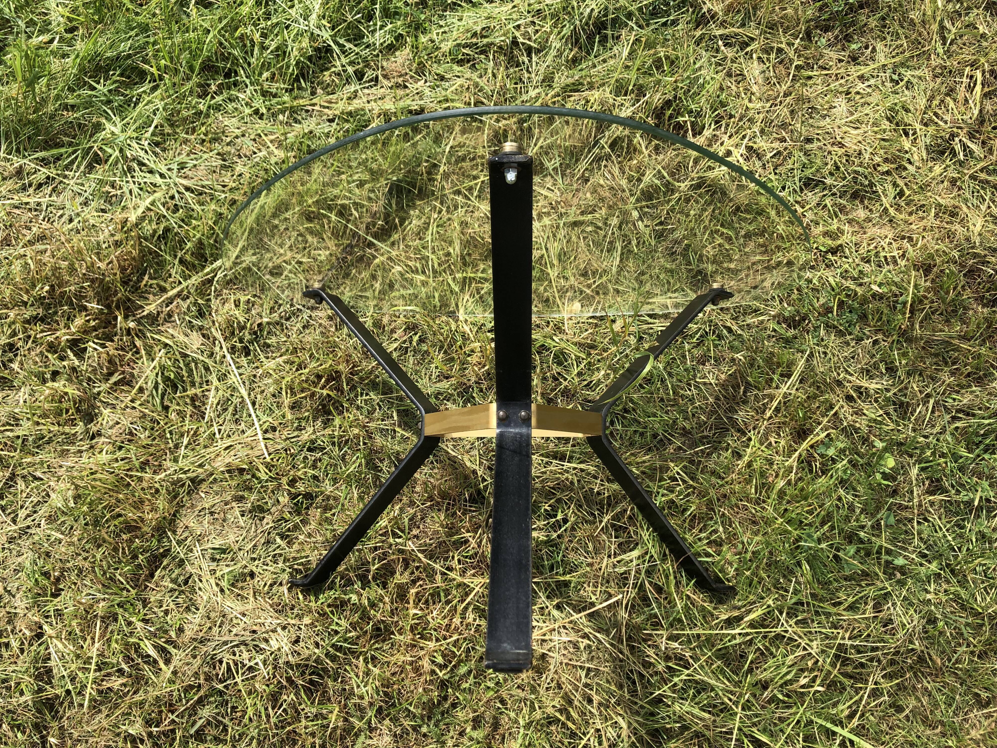 Vintage glass top triangular coffee table