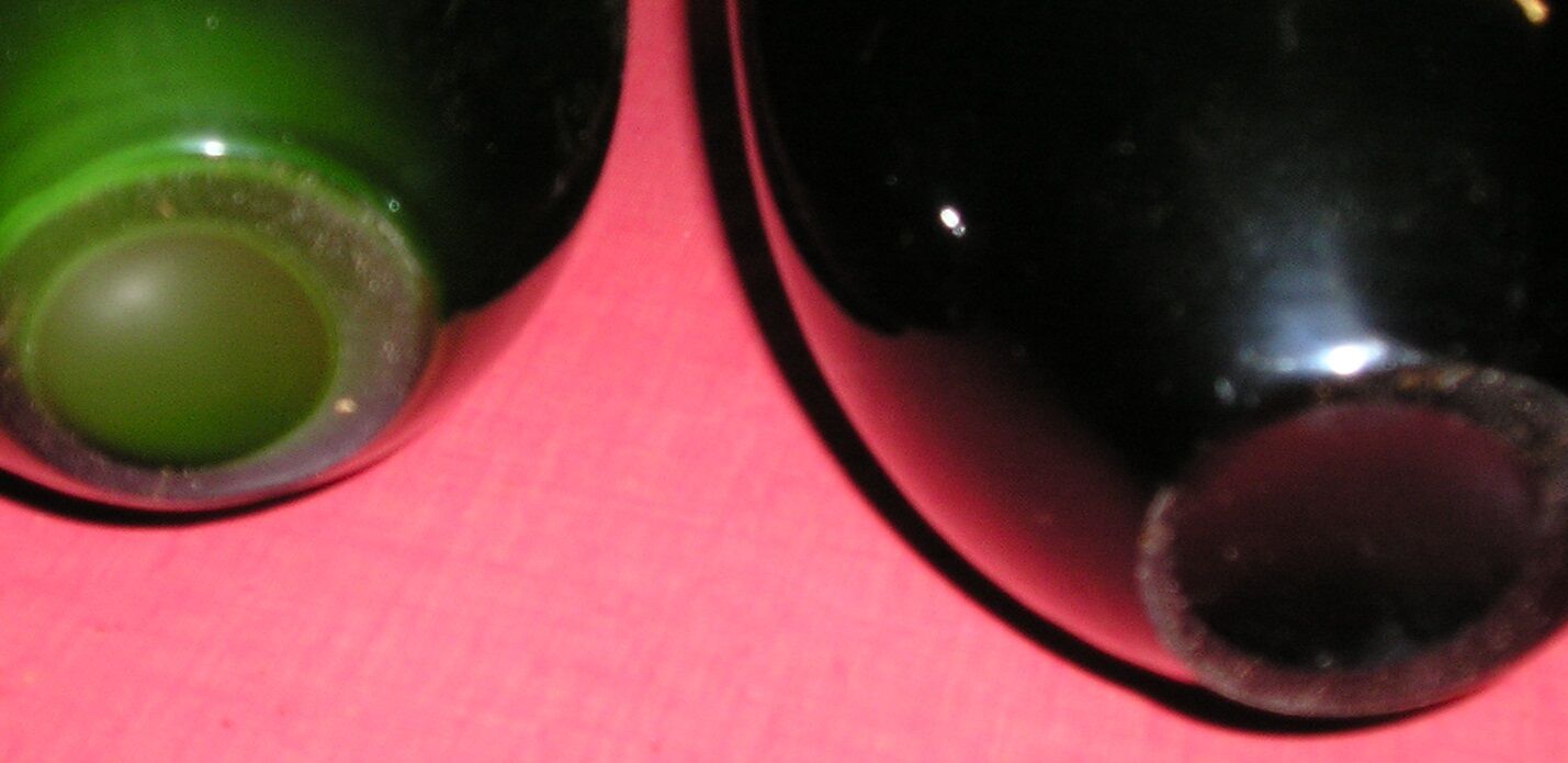 Pair of vases glass "bottle" double layer, 70 years