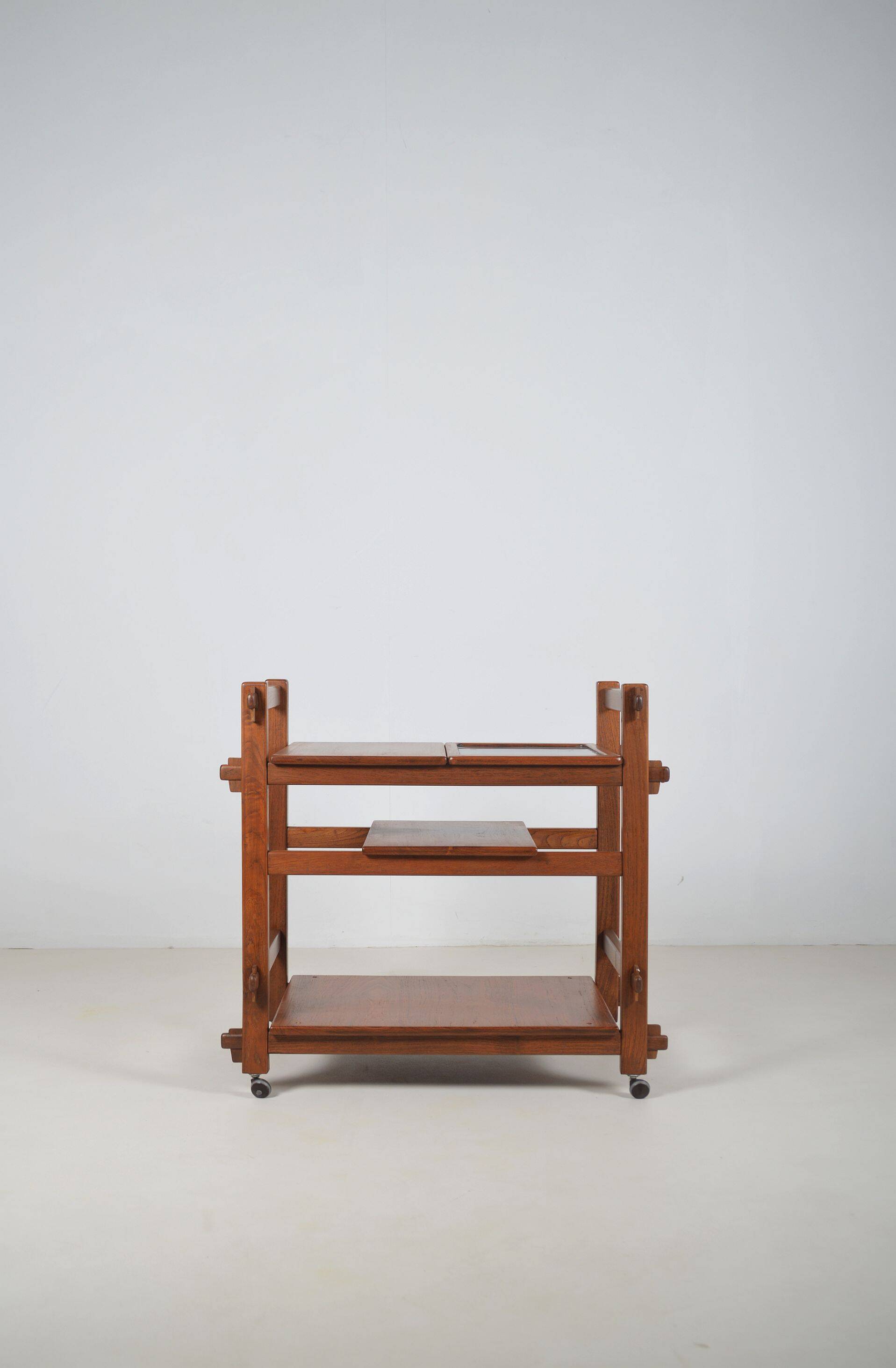 Brutalist serving trolley with interchangeable trays, 1970s