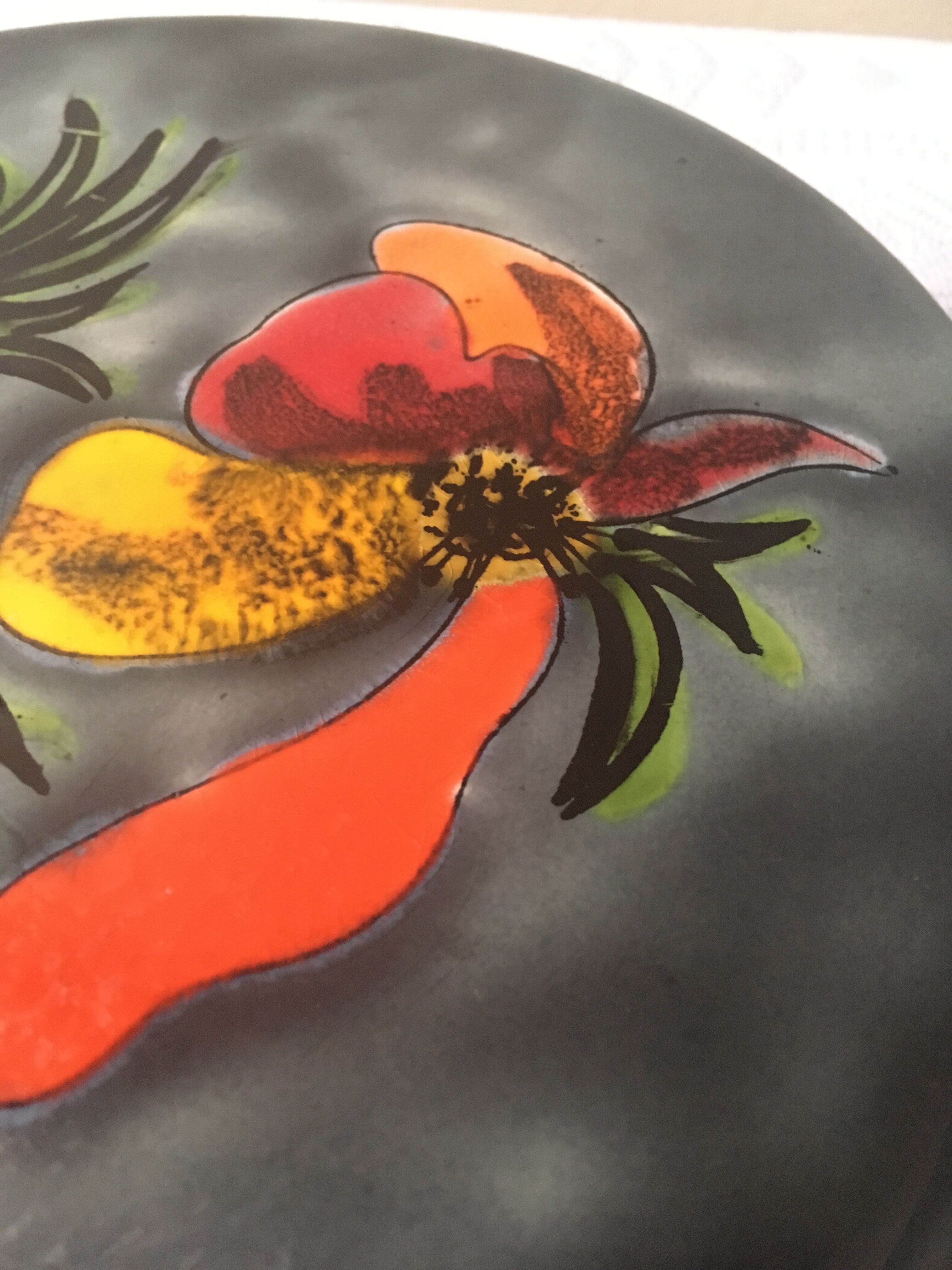 Blue flower underside signed La Roue de Vallauris