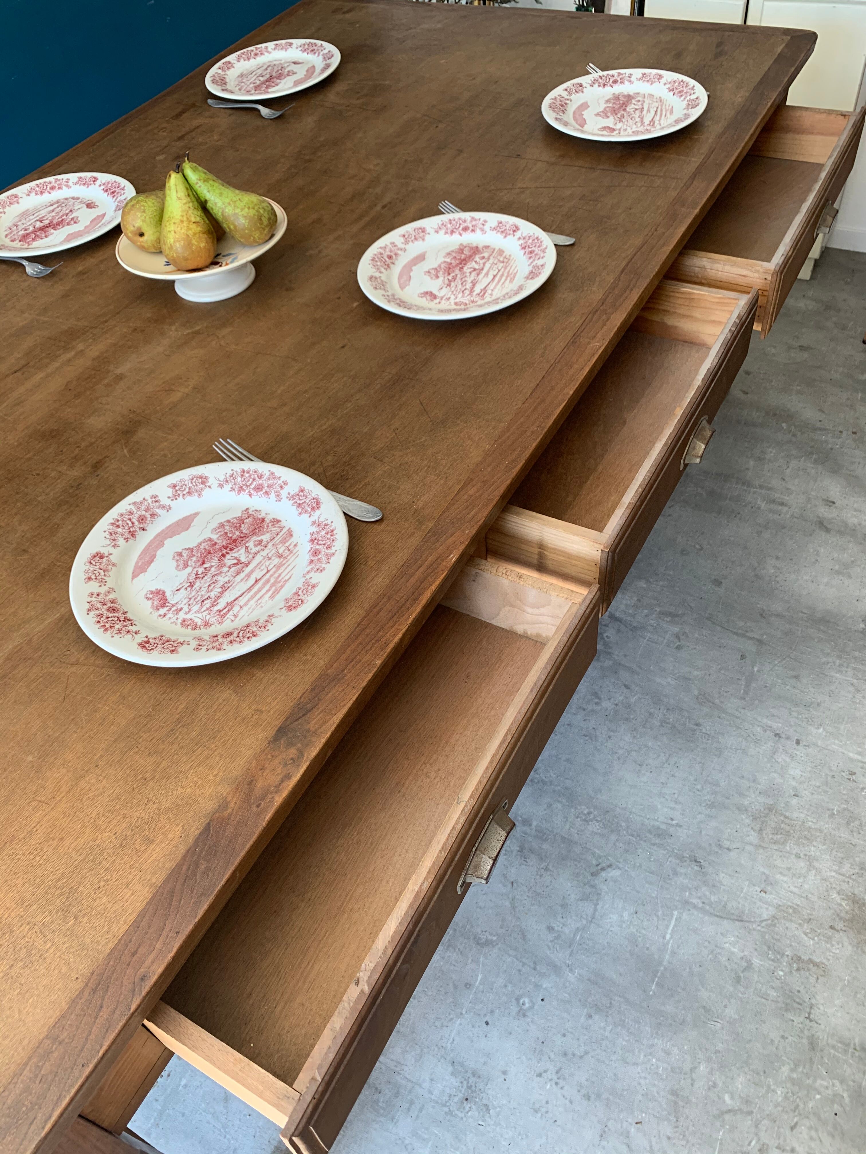 Farm table with 6 drawers
