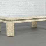 Table basse rectangulaire en marqueterie de pierre et verre, 1980s