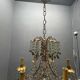 Chandelier en verre de Murano perlé doré en tole florentine italienne des années 1950 à 6 lumières