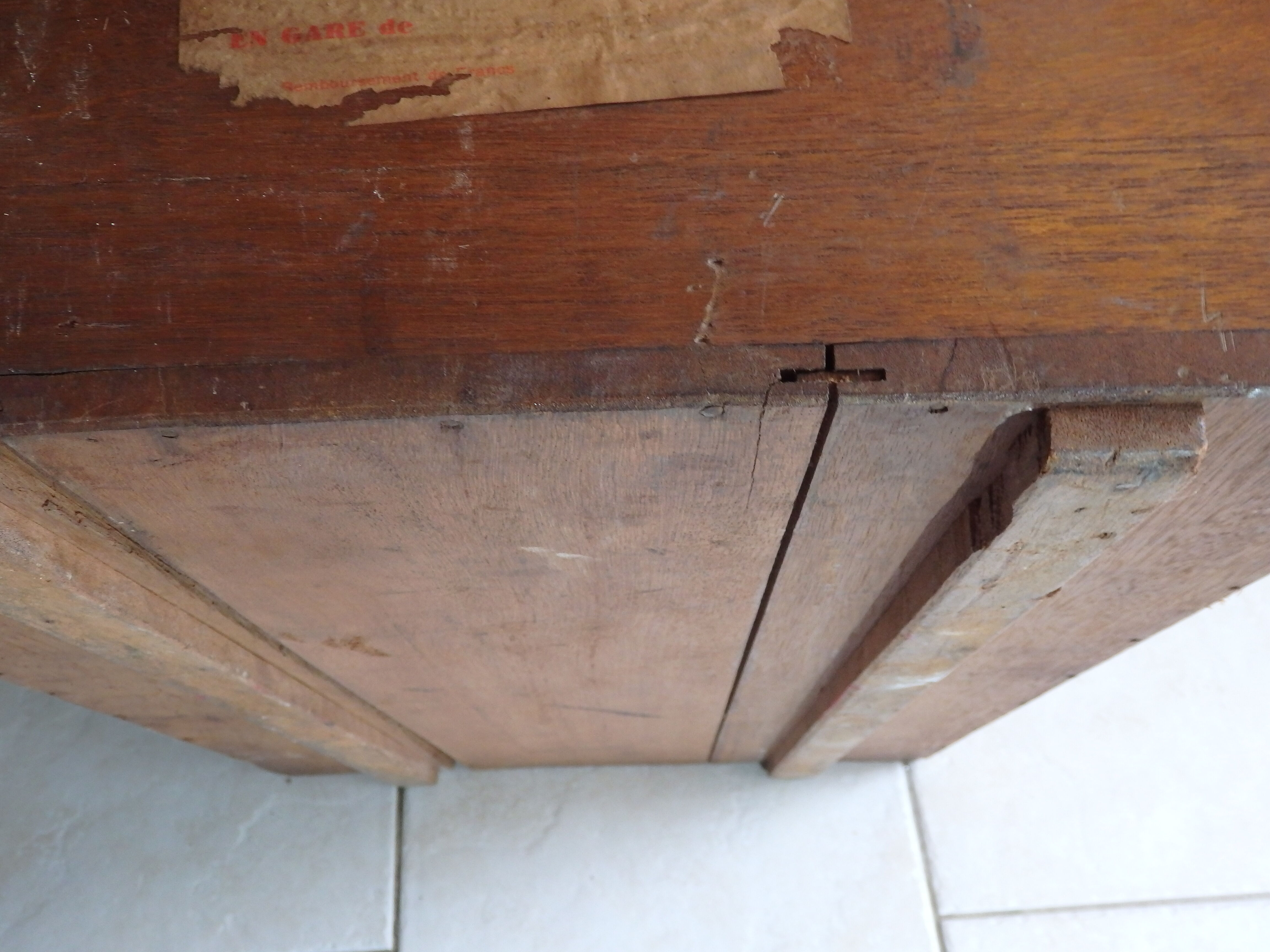 Old military travel trunk with oak key and label