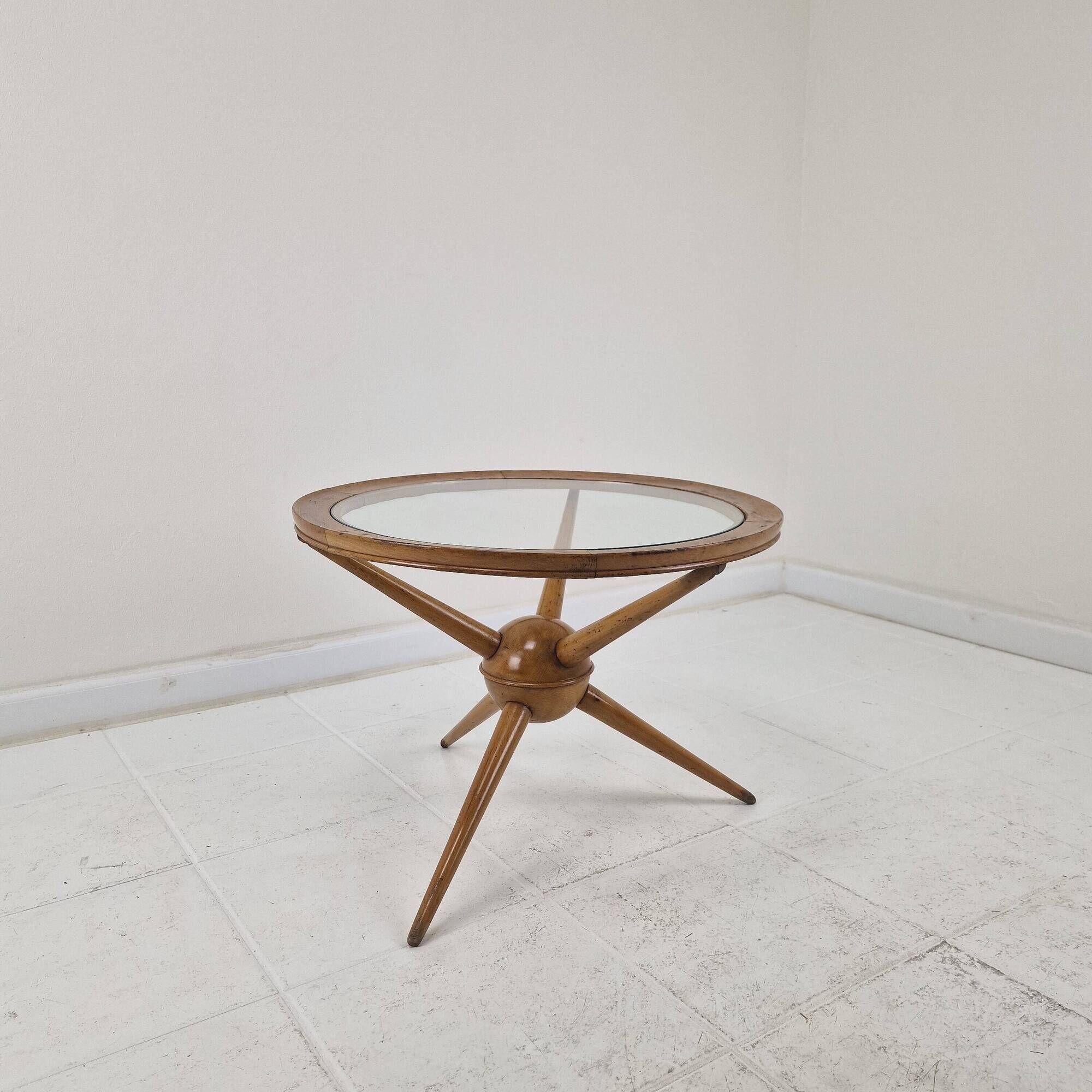 Tripod Table in Wood and Glass Attributed to Cesare Lacca, Italy, 1950s