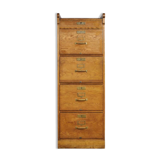 Vintage Industrial English Oak Filing Cabinet with Drawers, 1920s