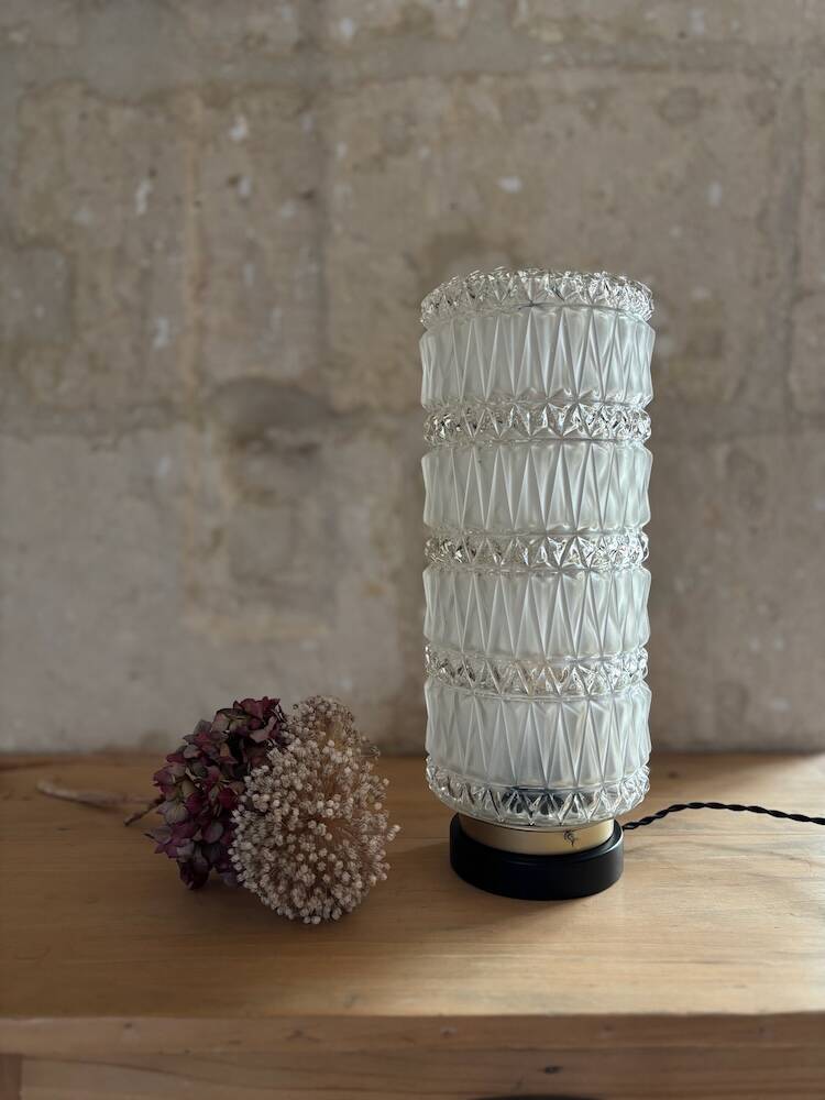 Vintage pressed glass column table lamp