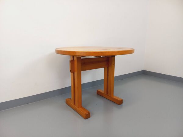 Table à manger ronde Charlotte Perriand Les Arcs vintage en pin des années 60 70