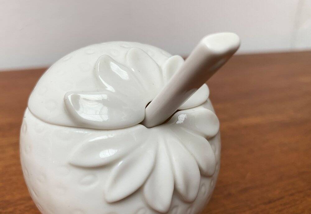 Vintage German porcelain jam pot with lid and spoon from Krömer Porzellan, 1970s, set of 2.