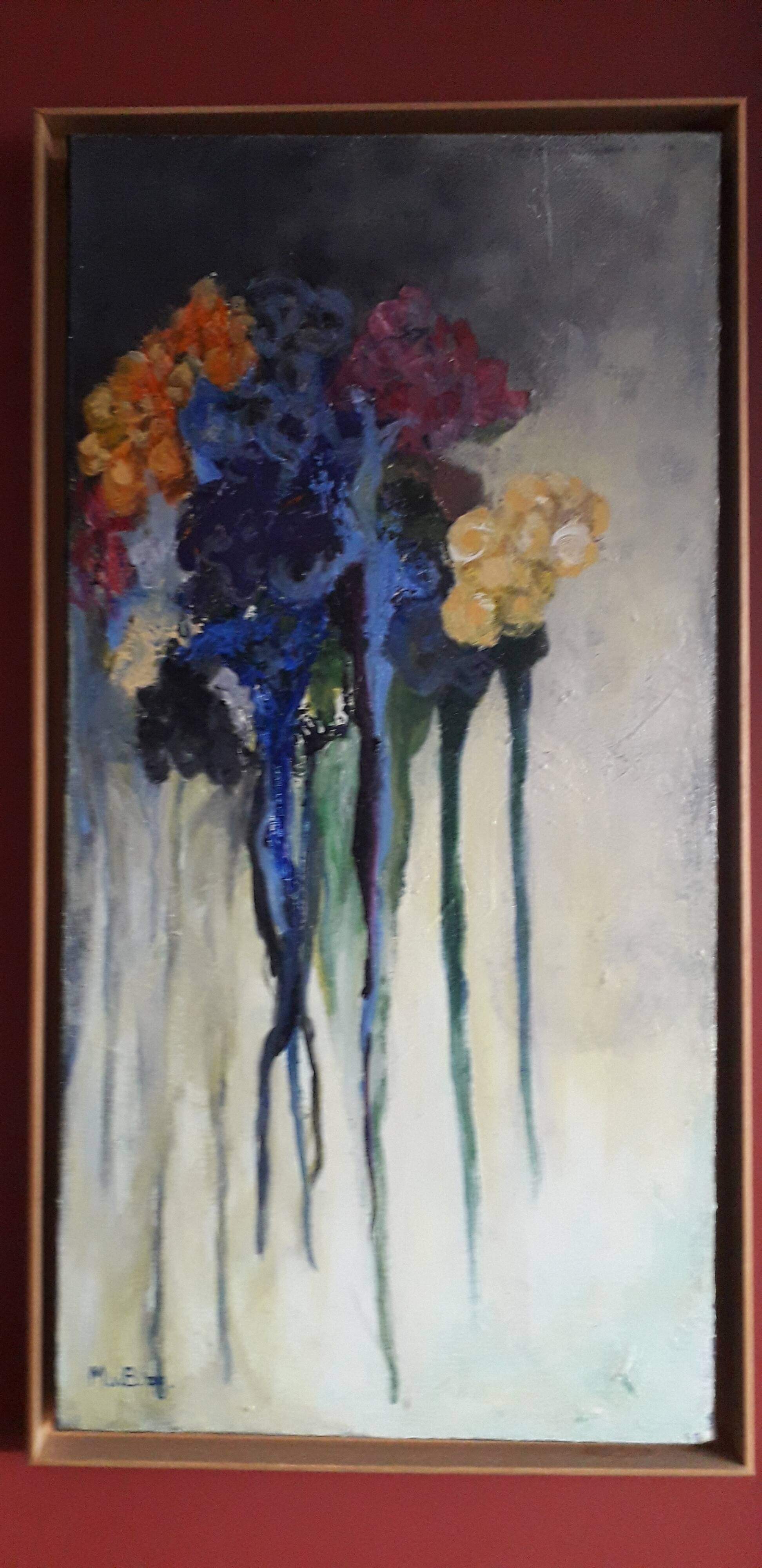 Old oil painting representing a bouquet of flowers
