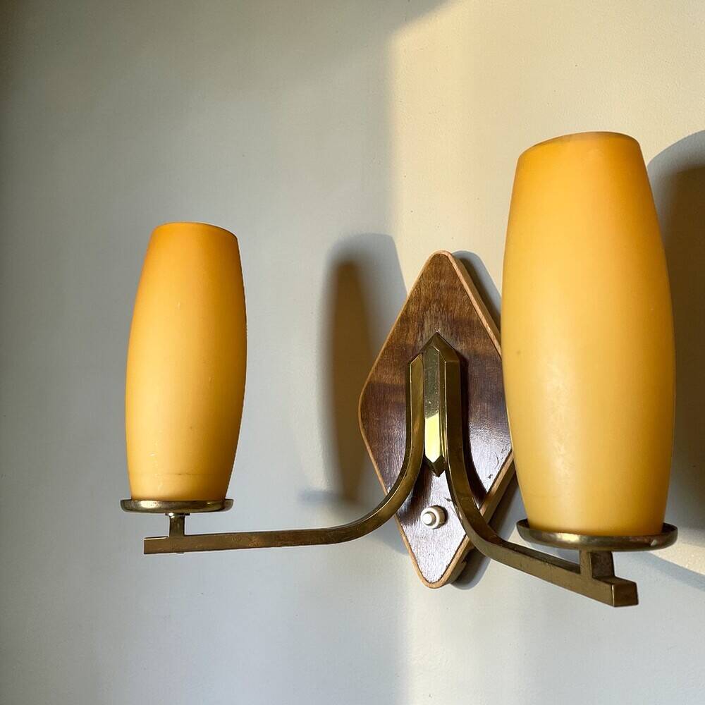 Mid Century Modern double opaline glass wall sconce