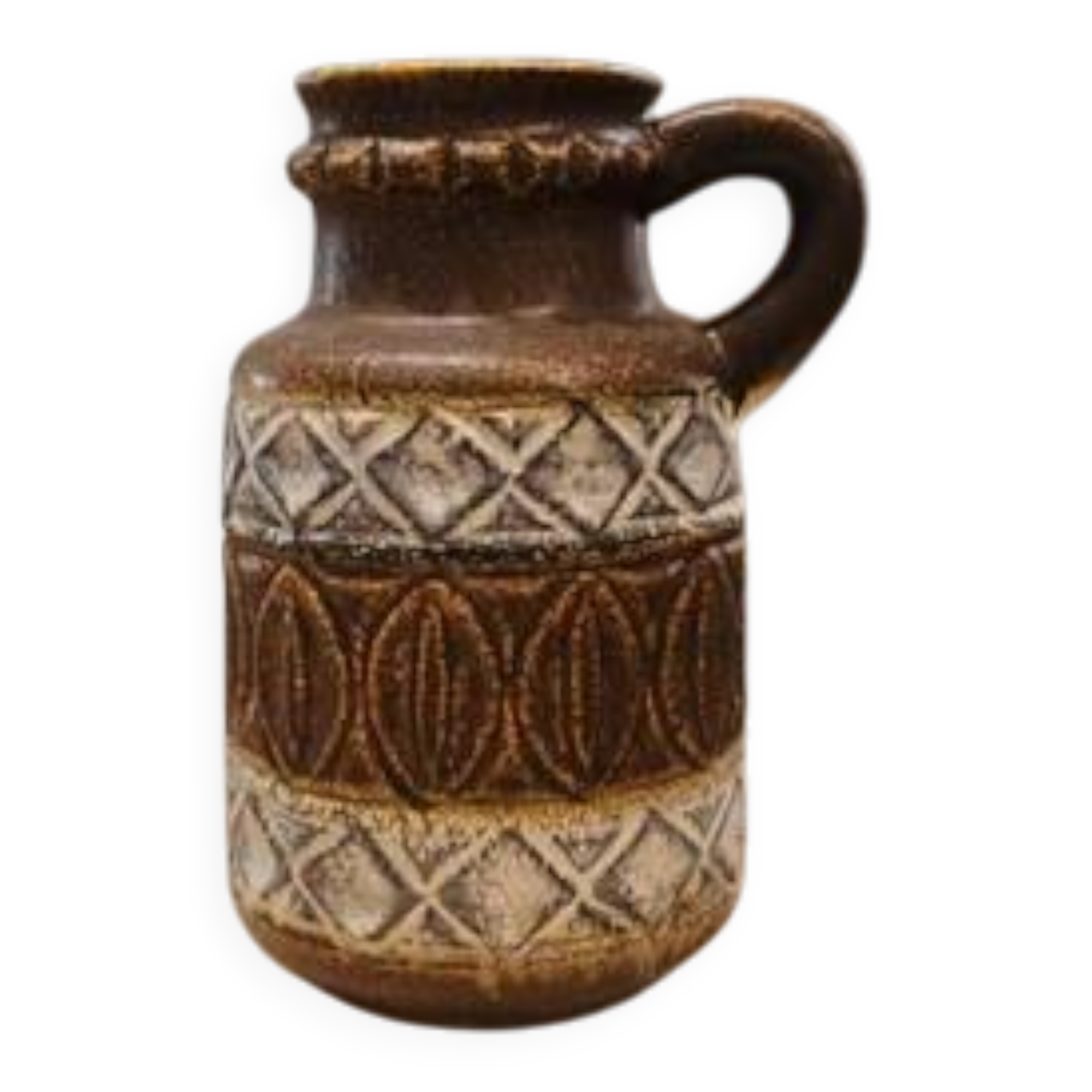 Brown and white antique jug vase with handle Bay West Germany 9325