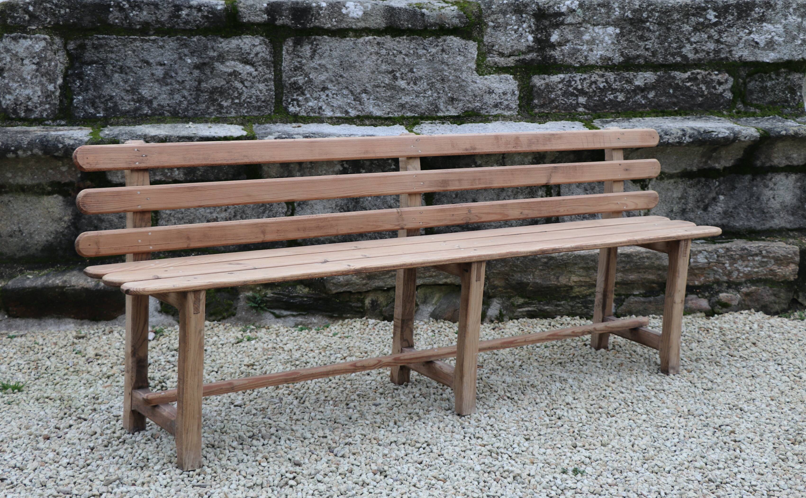 Large bench with solid wood backrest, 1930 Brittany
