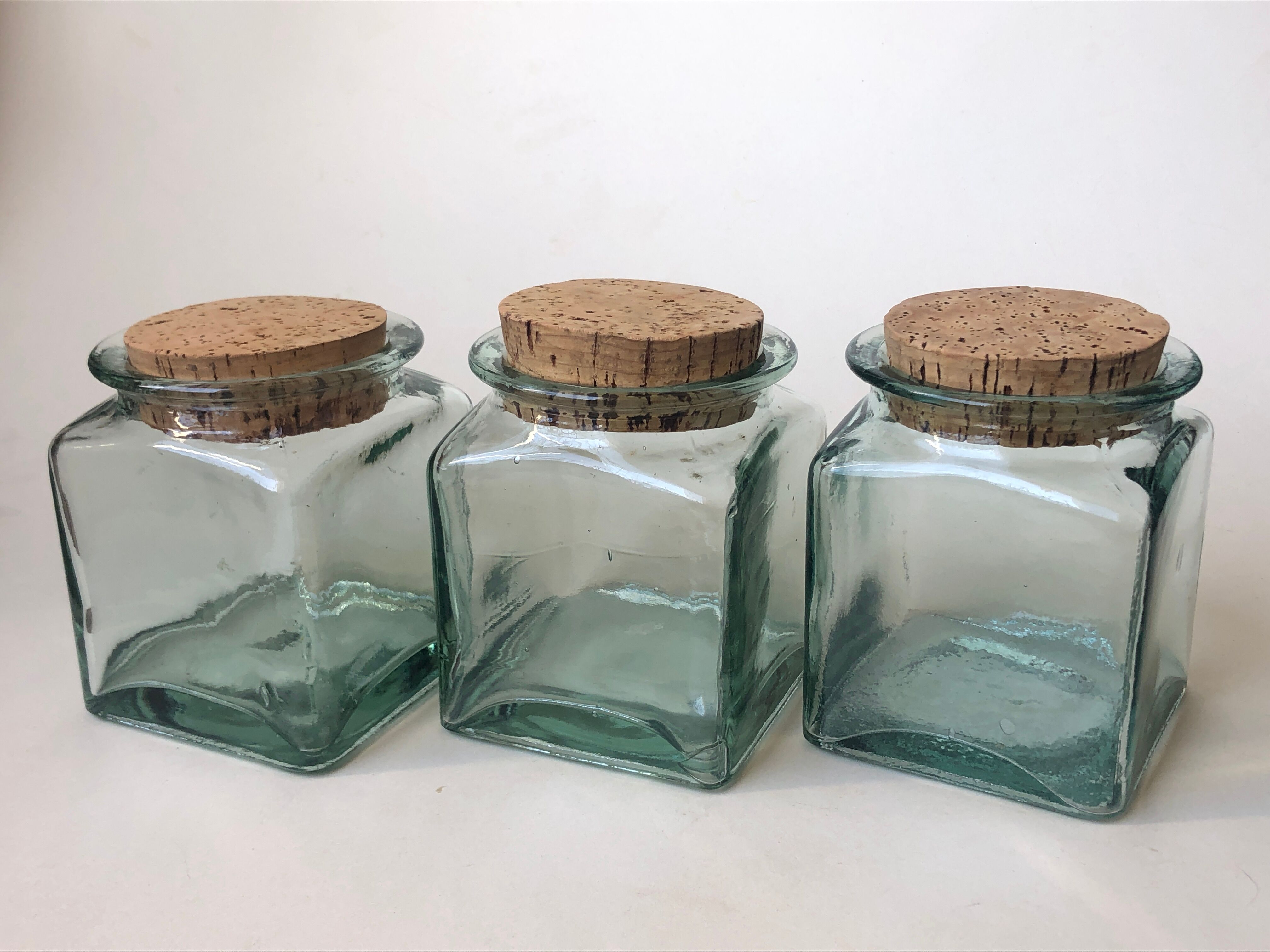 Set of 5 jars glass and Cork. 1970