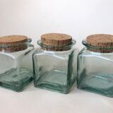 Set of 5 jars glass and Cork. 1970