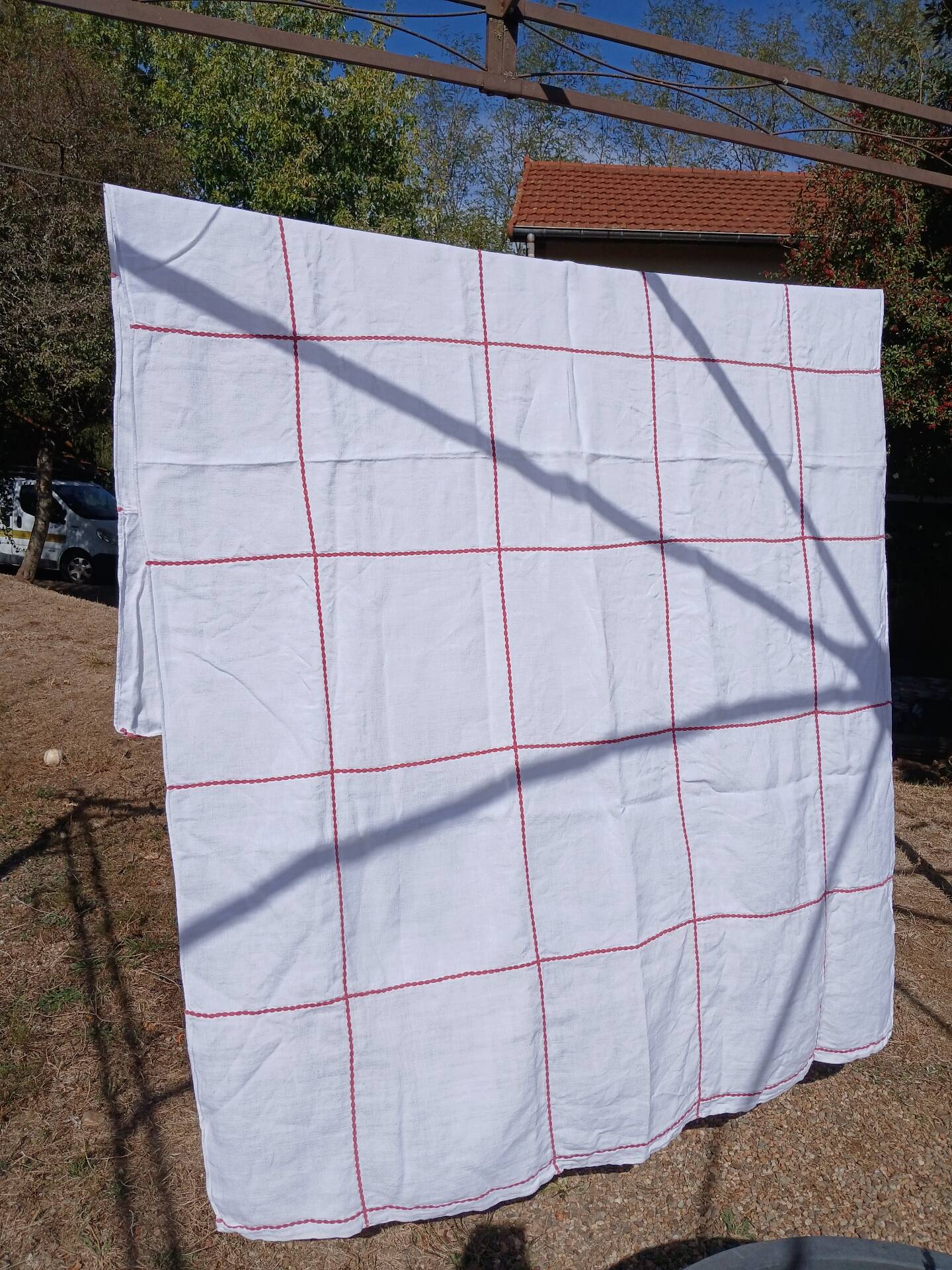 Vintage white linen tablecloth