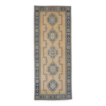 Tapis couloir turc vintage noué à la main 133x322