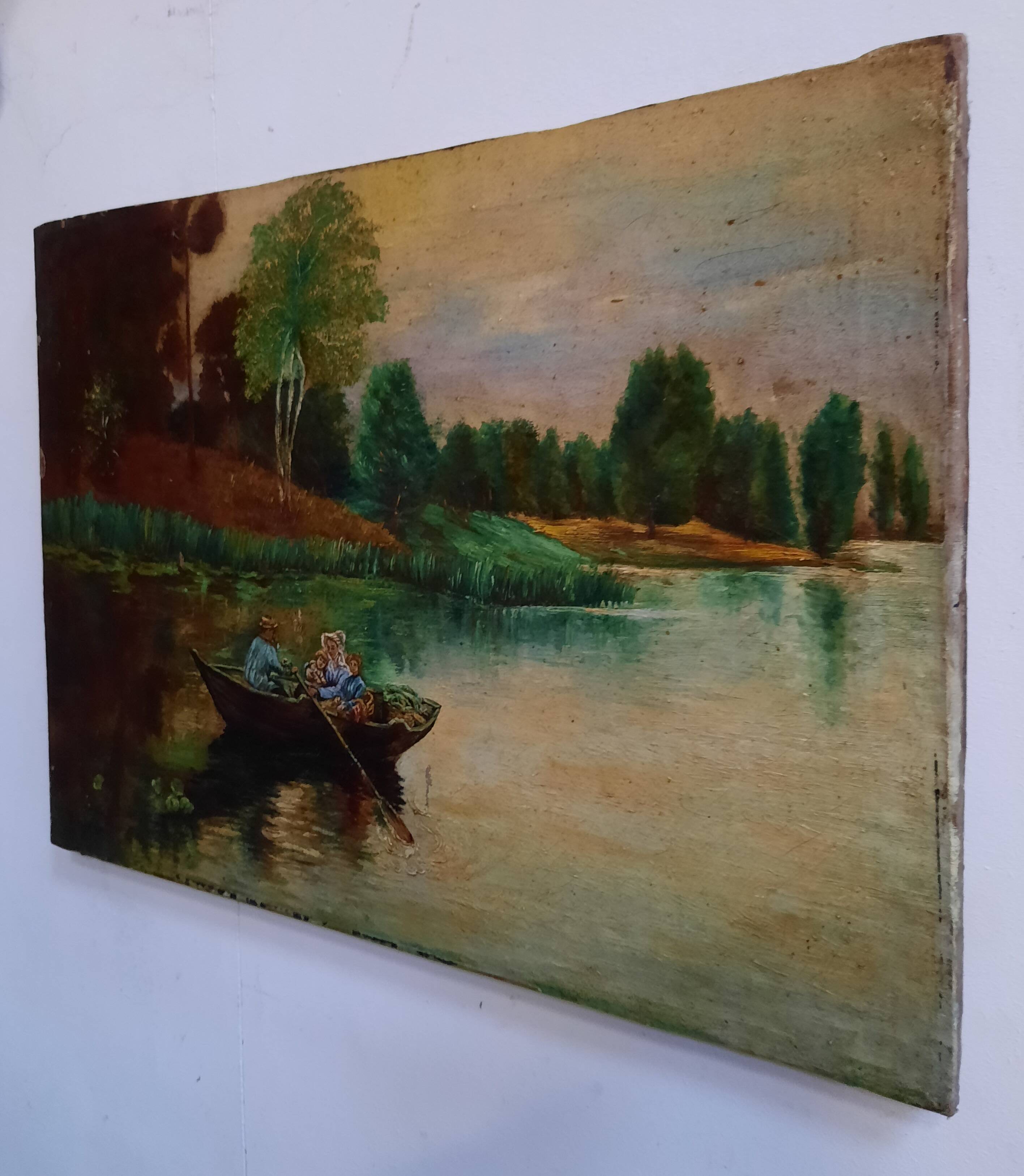 Huile sur toile "Promenade en barque"