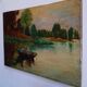 Huile sur toile "Promenade en barque"