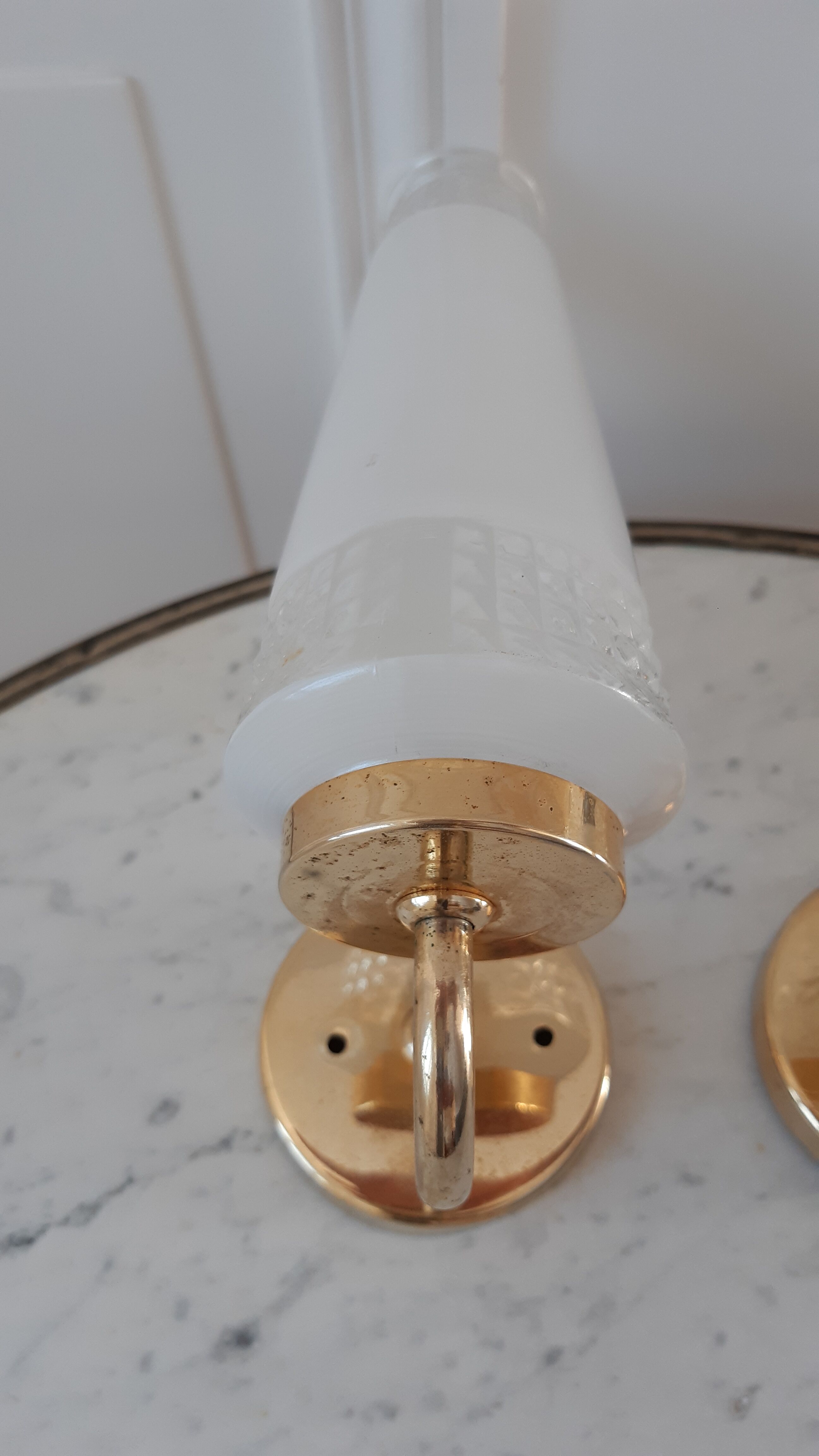 Pair of glass and gilded metal sconces 50s