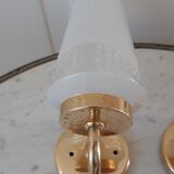 Pair of glass and gilded metal sconces 50s