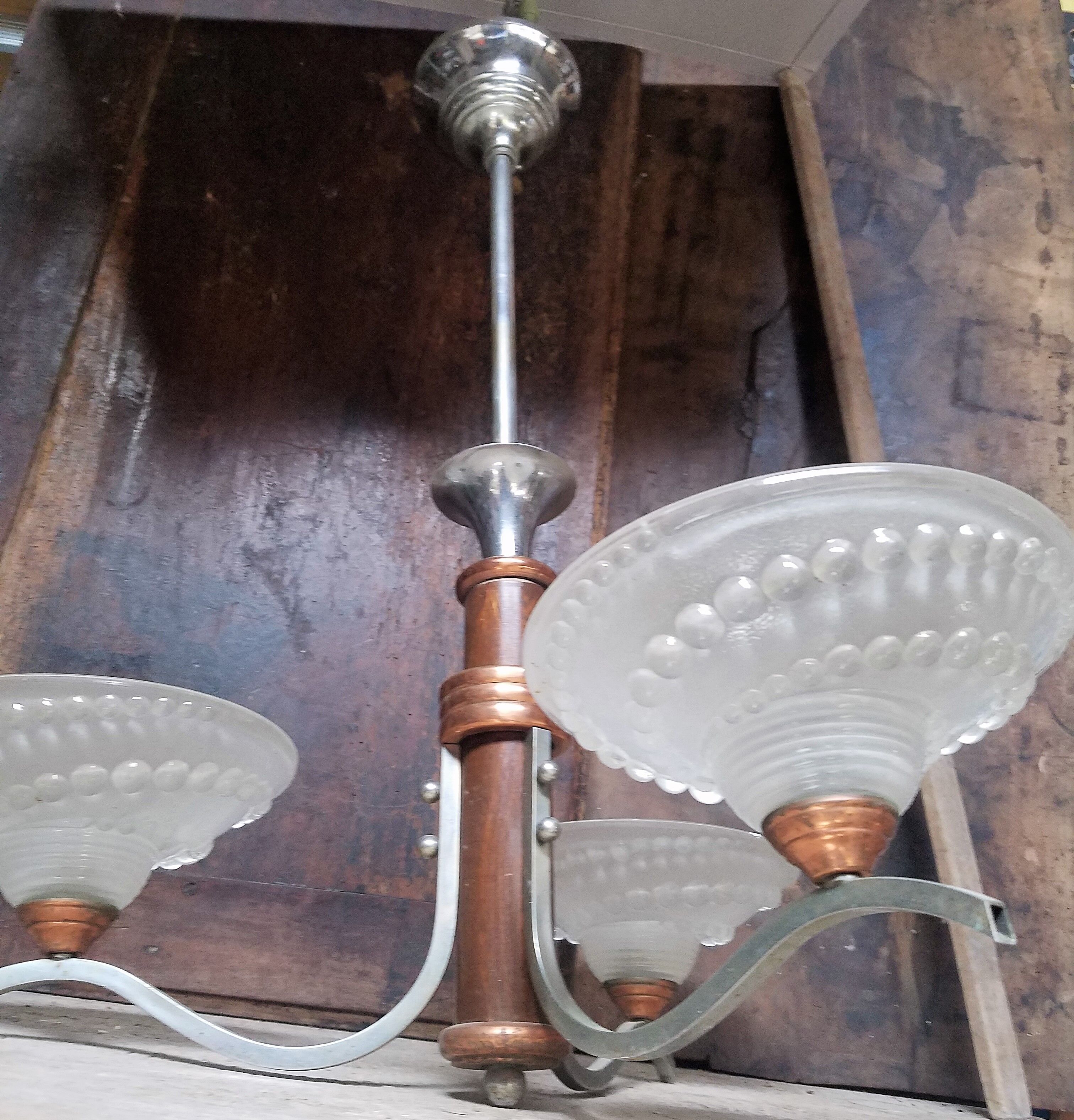 3-branch copper chrome and wood luster 1960