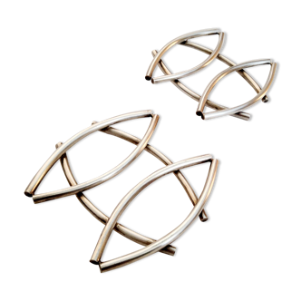 Pair of small silvered metal trivets