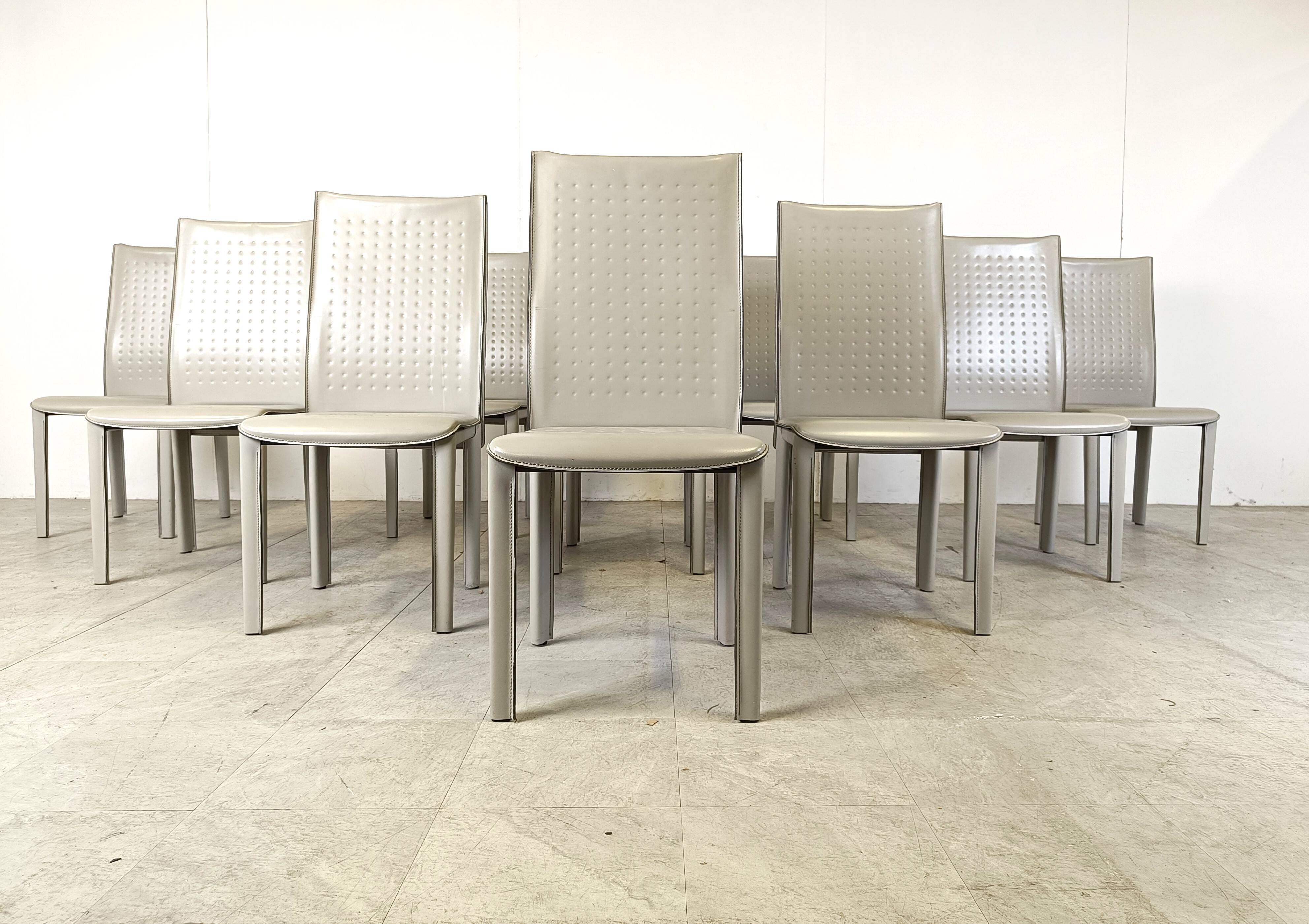 Set of 10 vintage leather dining chairs, 1980s