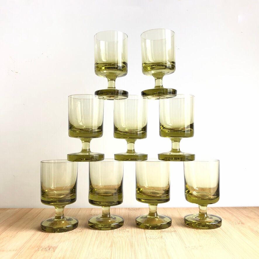 9 blown vintage glasses
