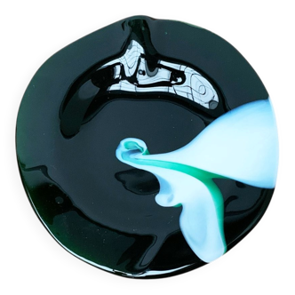 Artistic vintage German glass bowl plate by Hans Jürgen Richartz for Mathildenhütte, Solingen.