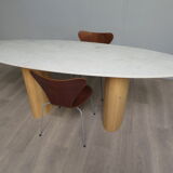 Oval table in Carrara marble and wood