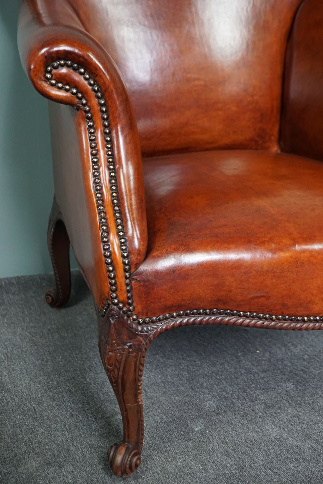 Old armchair in sheep leather