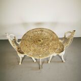 Vintage antique outdoor garden furniture cast metal table & 2 chairs