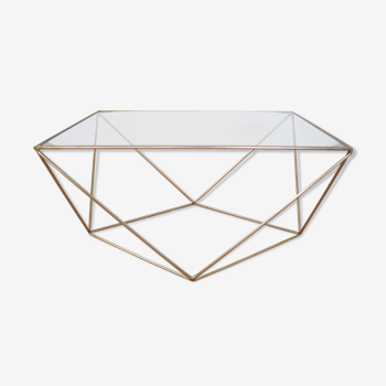 Table basse géométrique en verre et métal